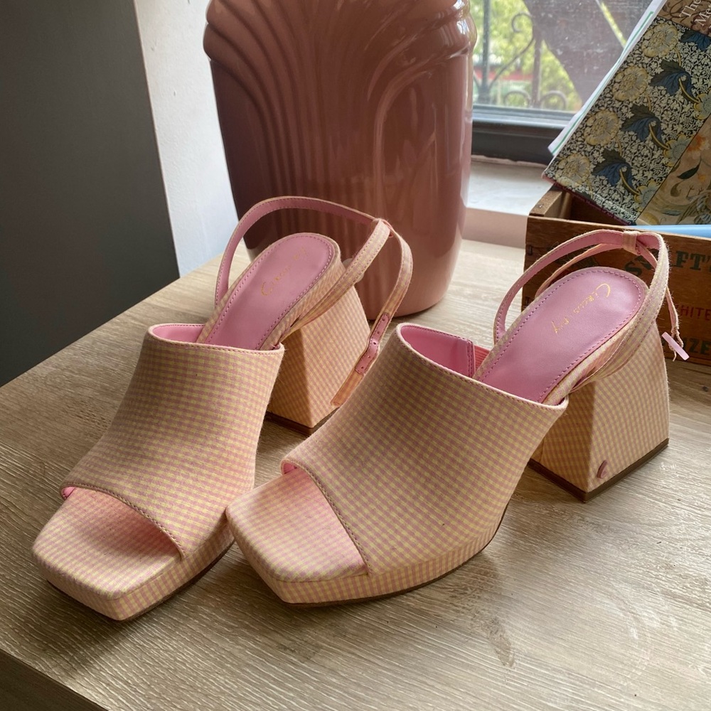 Sam Edelman Pink Plaid Platform Heeled Sandals
